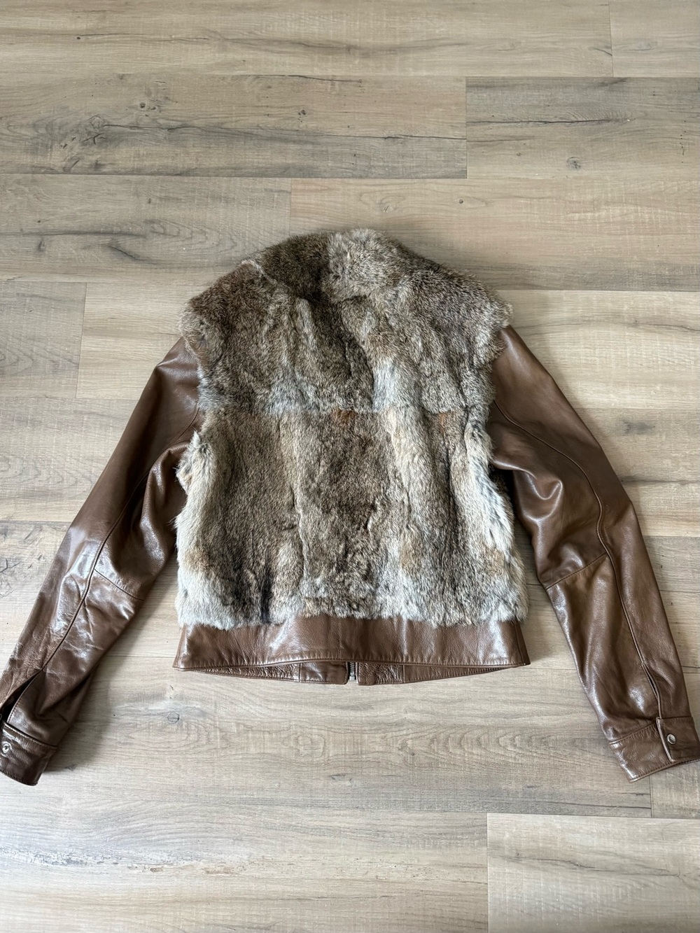 Vintage Y2K Pegabo Brown Leather Rabbit Fur Jacket - Medium - Picture 4 of 5
